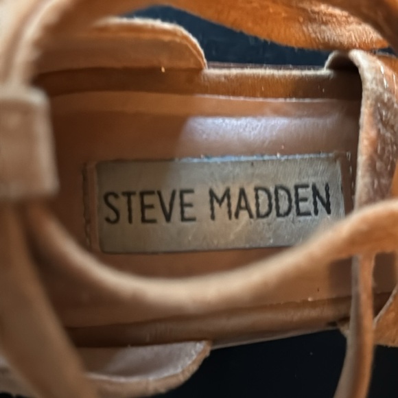 Steve Madden Rizzaa Cognac Suede Leather Heeled Sandals ankle straps Sz 6.5 - Picture 12 of 13